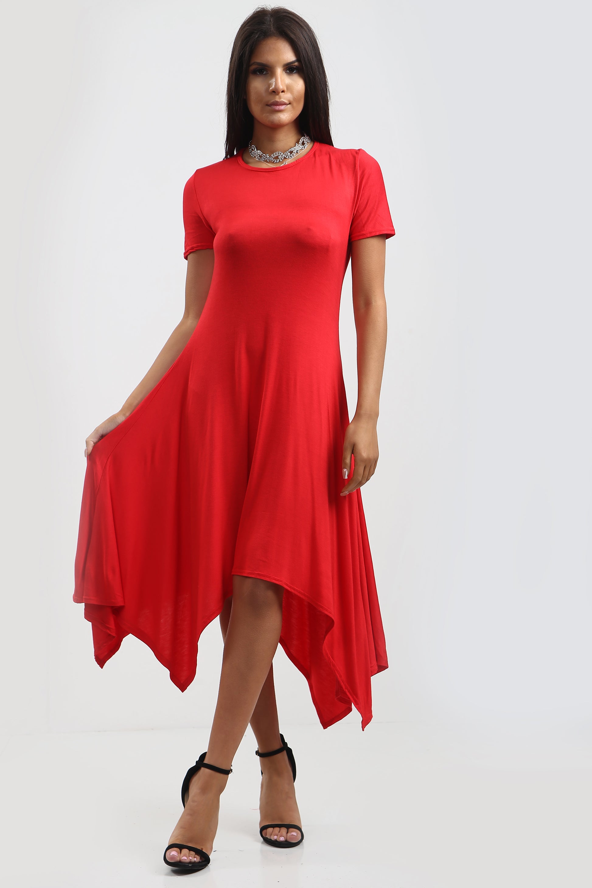 Chloe Hanky Hem Stretchy Swing Midi Dress