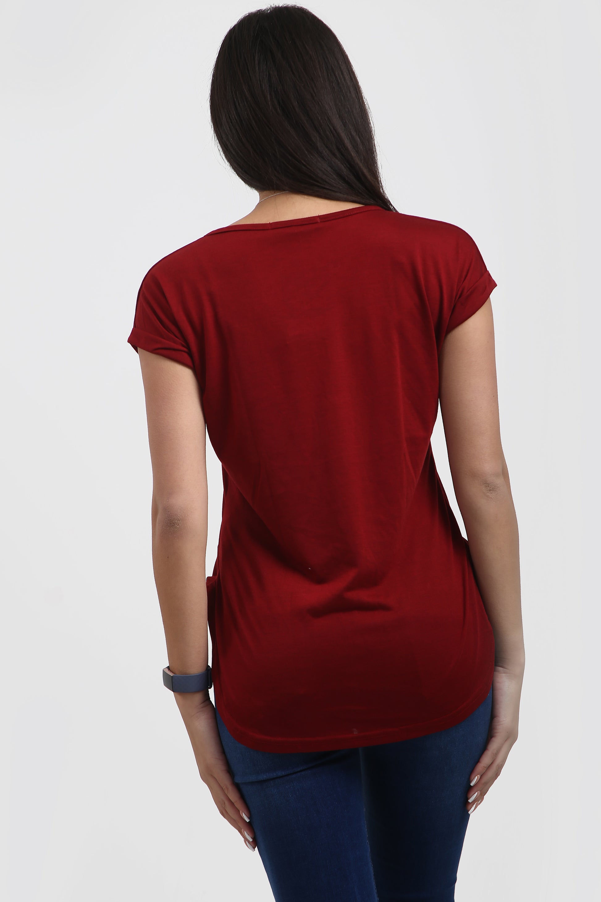 Isla Plain V Neck Curved Hem T Shirt