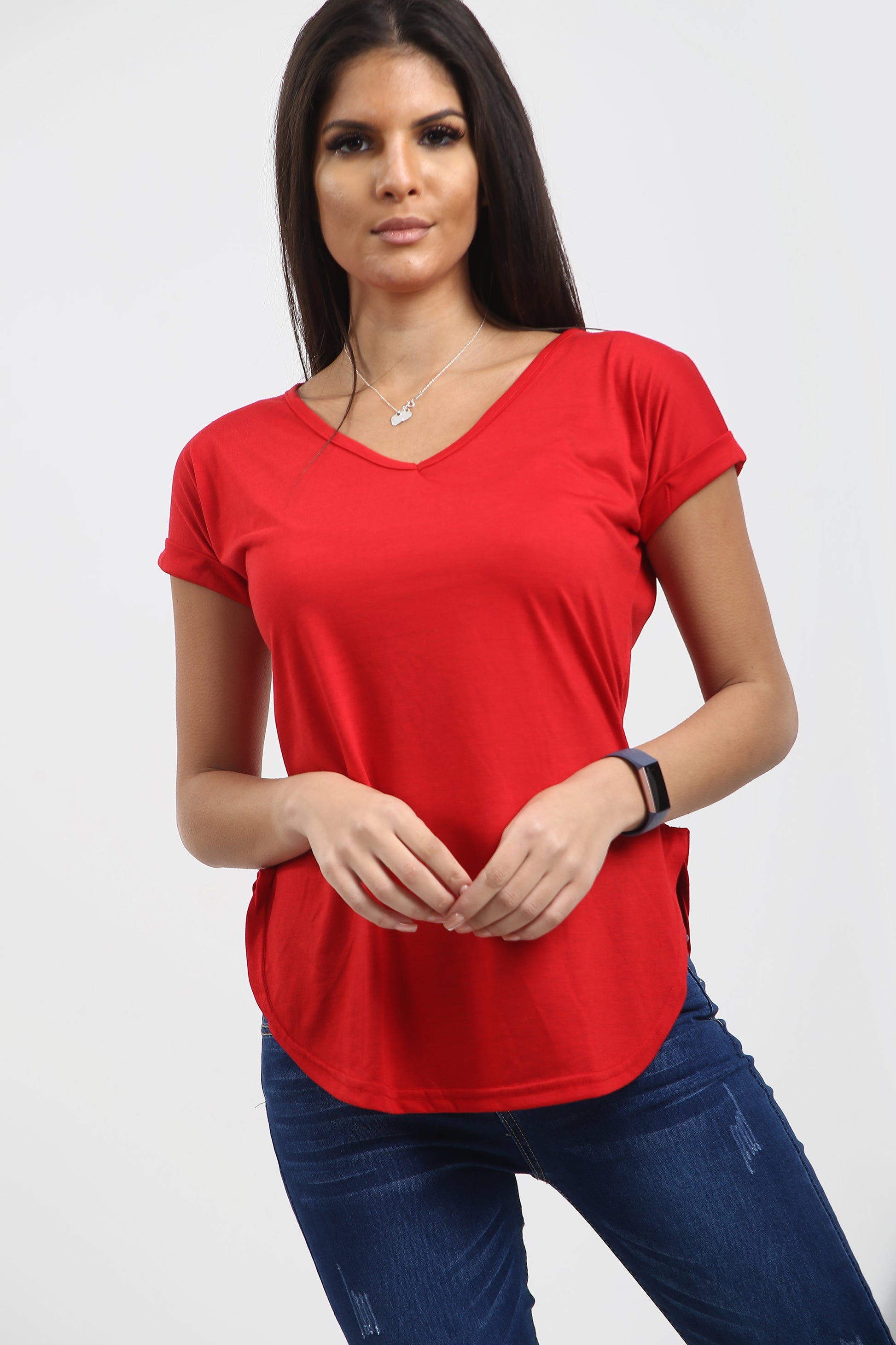 Isla Plain V Neck Curved Hem T Shirt