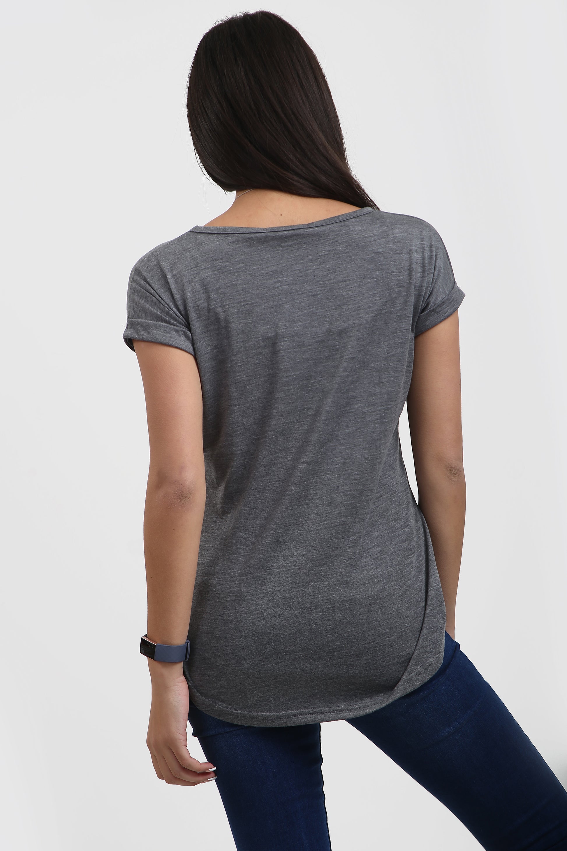 Isla Plain V Neck Curved Hem T Shirt