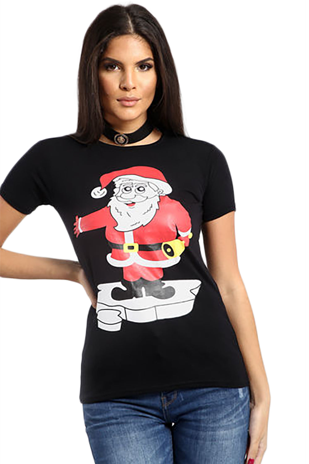 Christmas Santa On Ice Cap Sleeve Tshirt