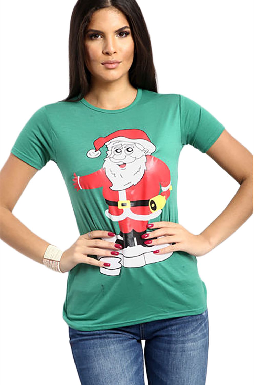 Christmas Santa On Ice Cap Sleeve Tshirt