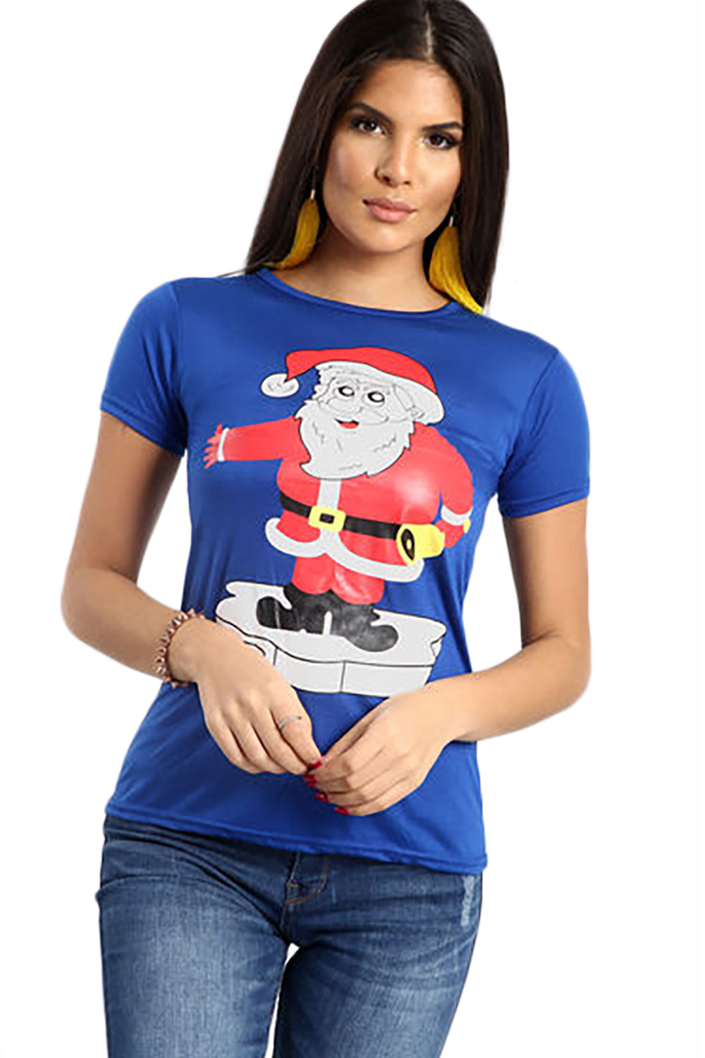 Christmas Santa On Ice Cap Sleeve Tshirt