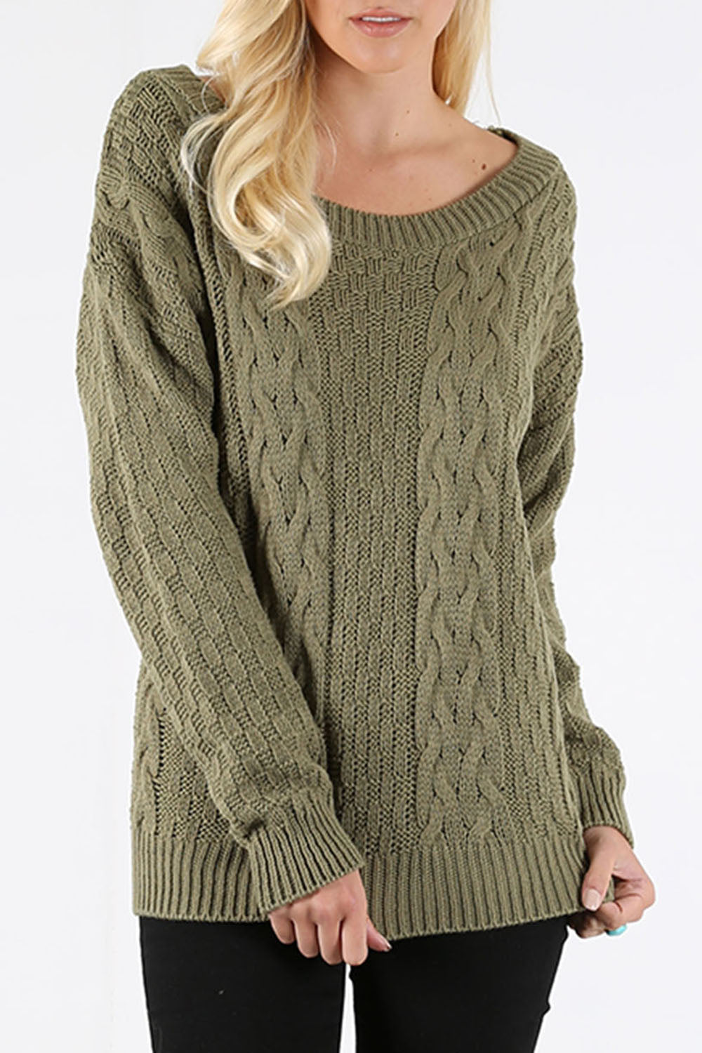 Long Sleeve Burgundy Cable Knit Jumper