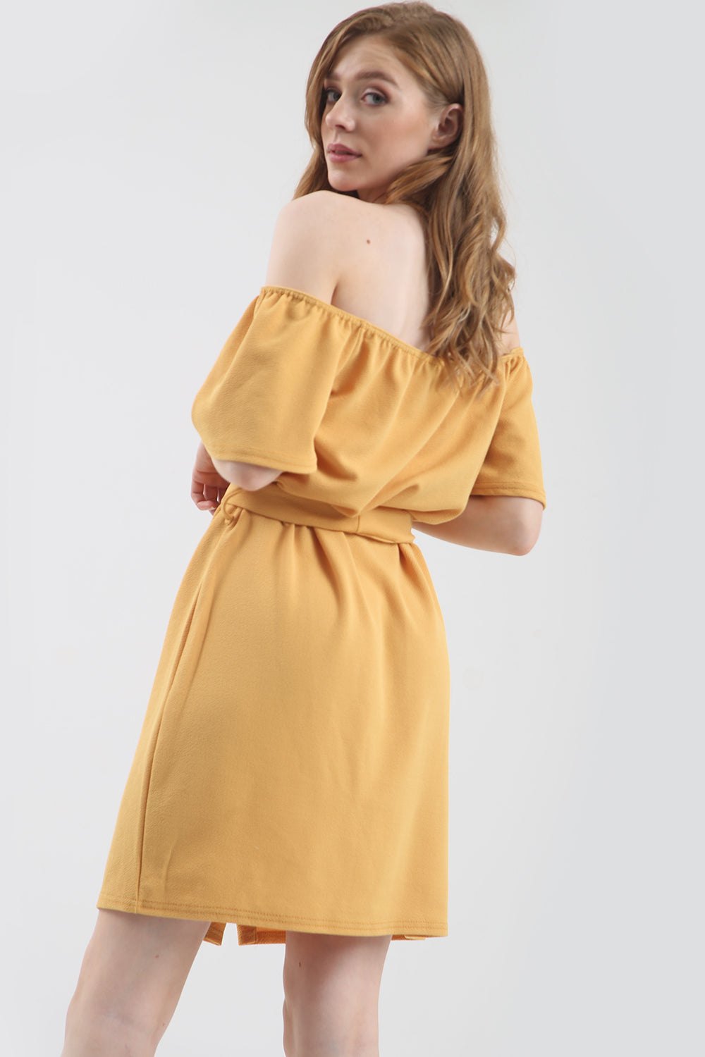 Geena Off Shoulder Button Through Mini Dress - bejealous-com