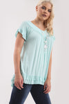 Peplum Frill V Neck Tunic Top With Necklace - bejealous-com