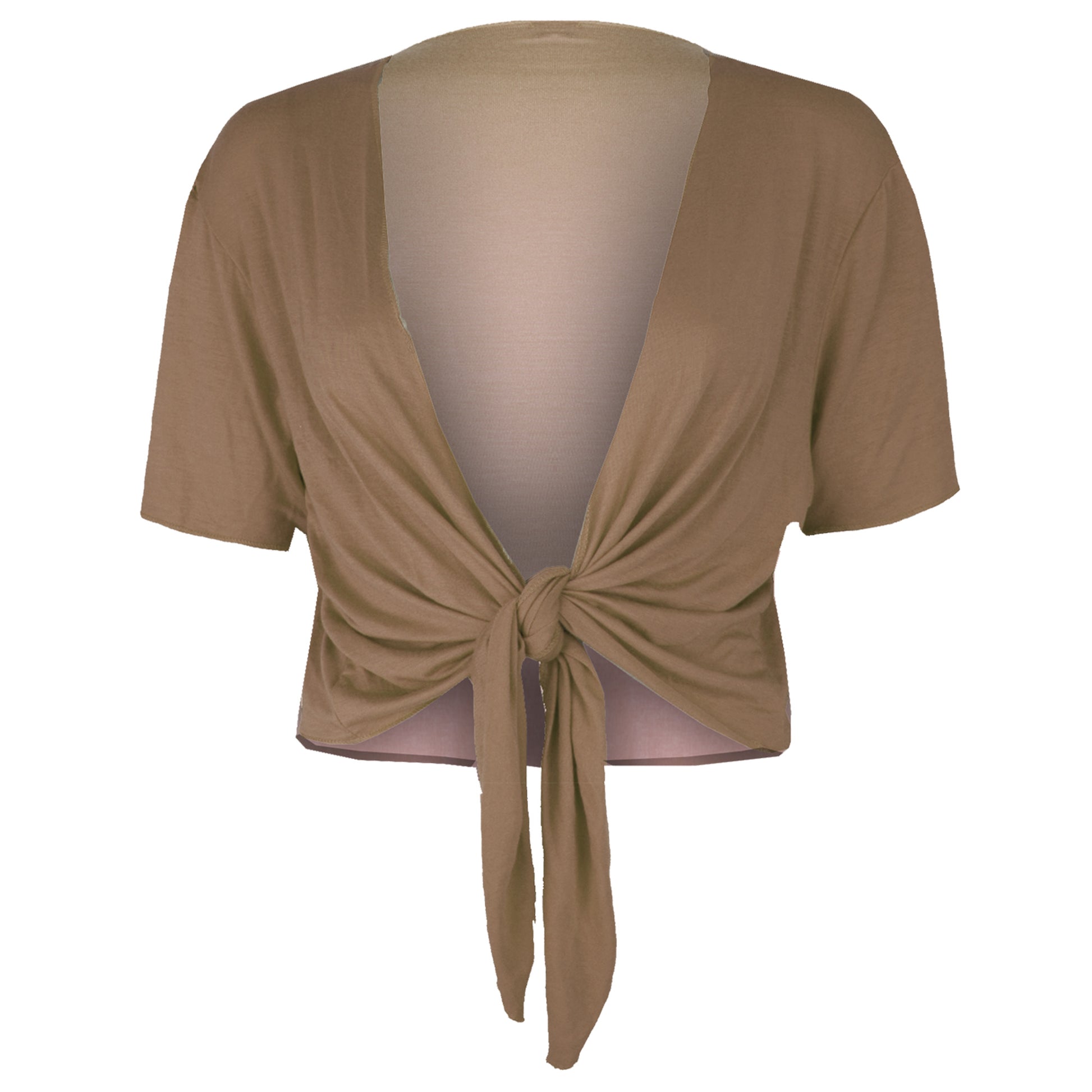Tie Front Basic Jersey Short Sleeve Shrug