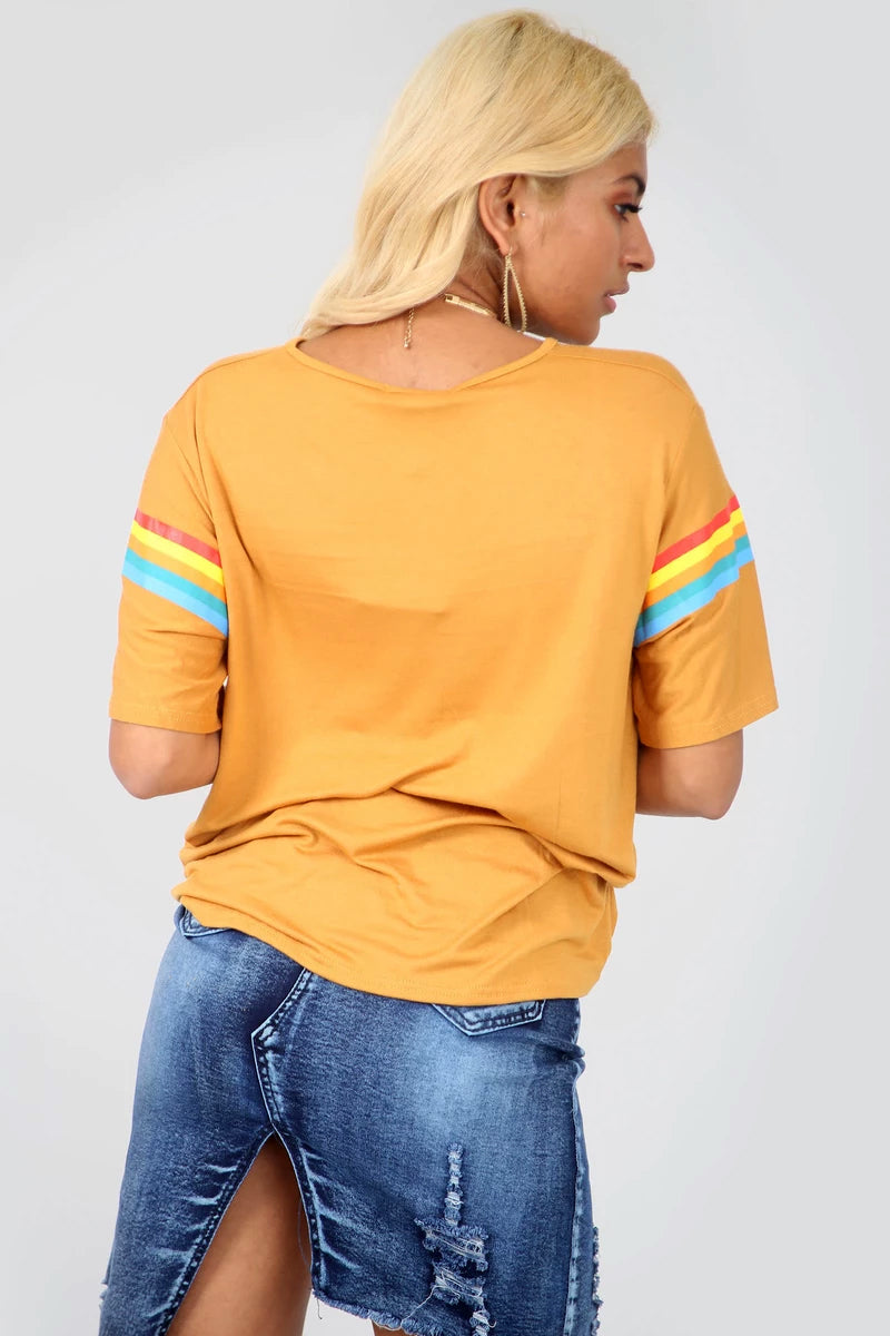 White Oversized T-shirt with Rainbow Stripe - bejealous-com