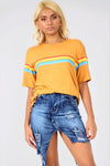 Mustard Oversize Tshirt with Rainbow Stripes - bejealous-com