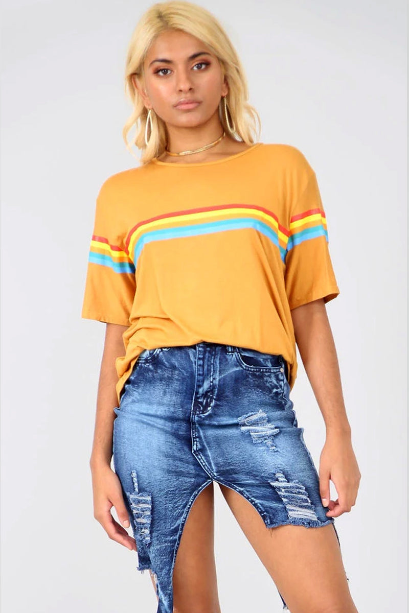 White Oversized T-shirt with Rainbow Stripe - bejealous-com