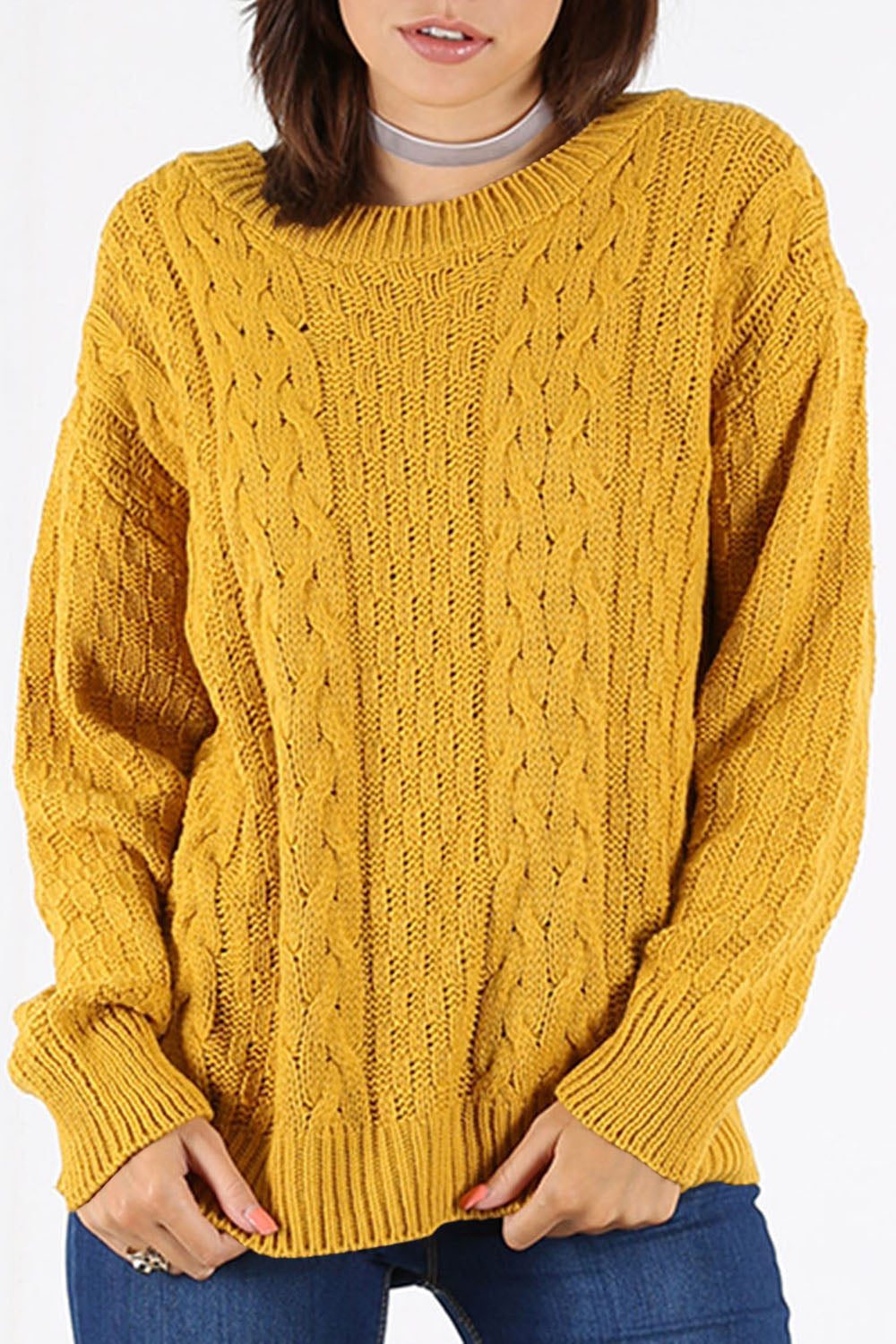 Long Sleeve Burgundy Cable Knit Jumper