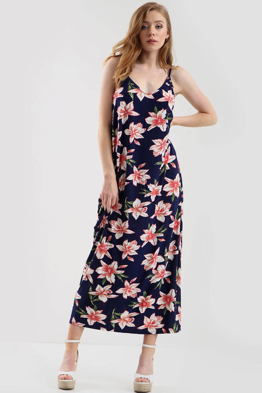 Blue Tropical Floral Print Loose Fit Maxi Dress - bejealous-com