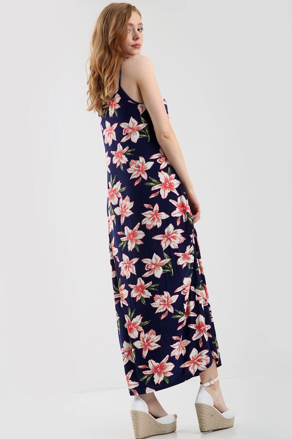 Blue Tropical Floral Print Loose Fit Maxi Dress - bejealous-com