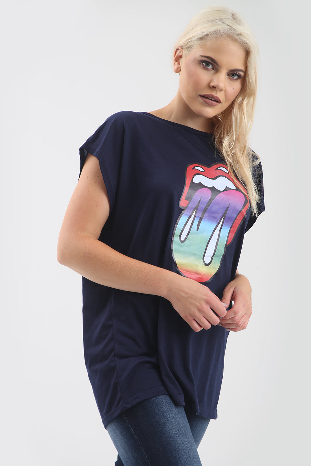 Rainbow Graphic Print Oversized Bat Wing Tshirt - bejealous-com