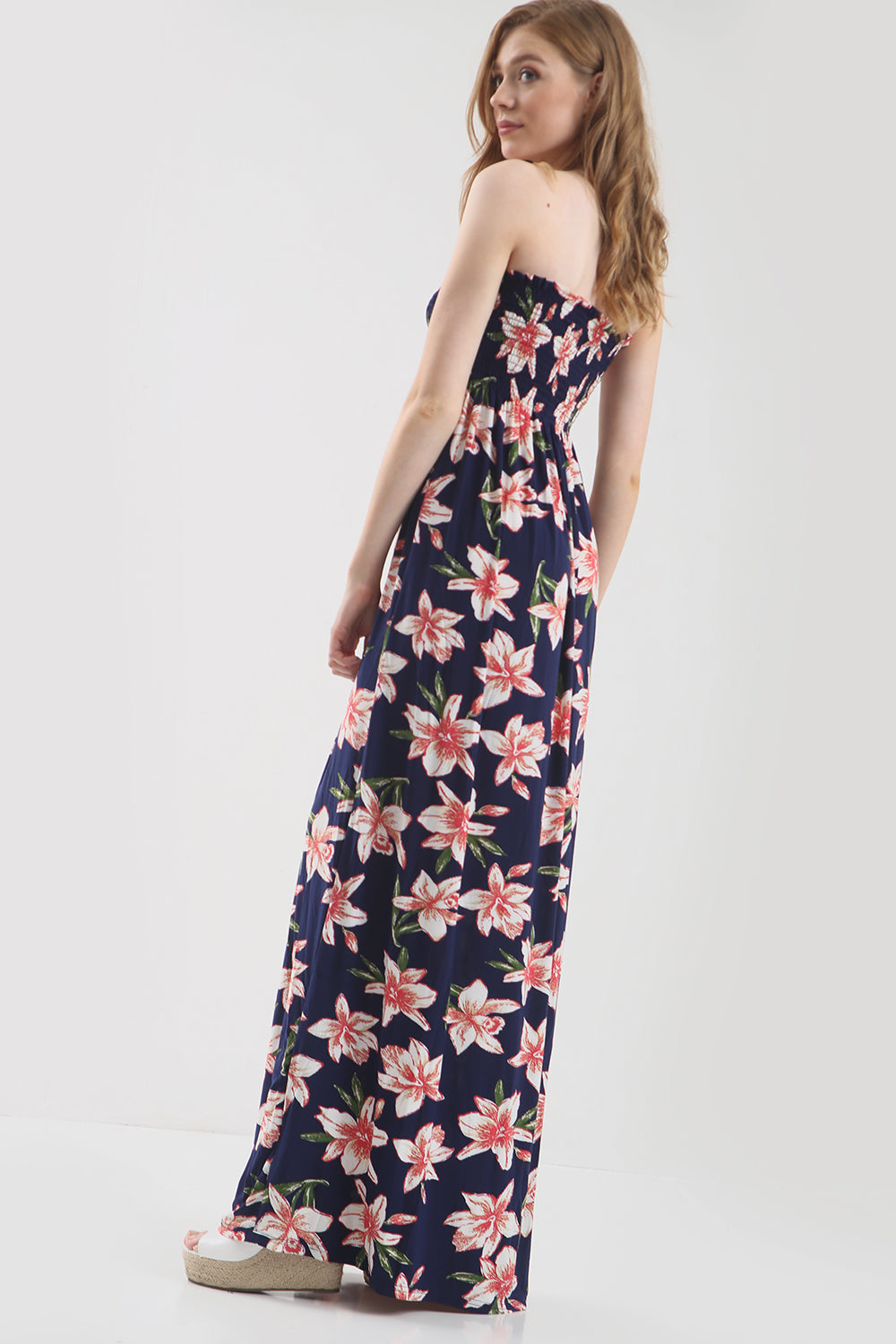 Tropical Print Bardot Black Maxi Dress
