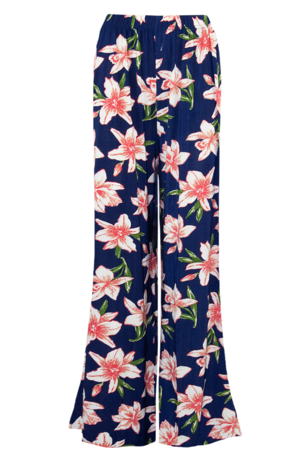 High Waist Red Floral Wide Leg Trousers