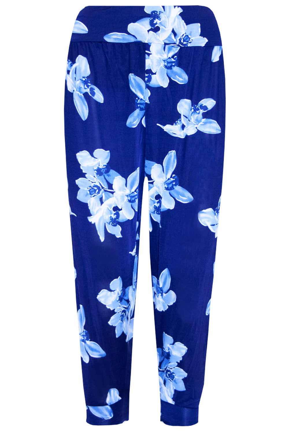 High Waist Red Floral Print Cuffed Leg Trousers