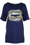 Amelia Gold Foil Lips Printed Baggy Oversized T Shirt