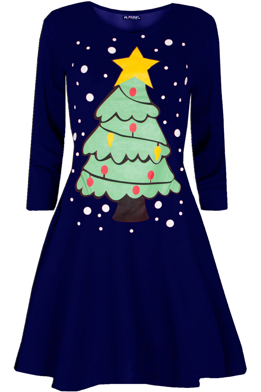 Long Sleeve Christmas Tree Swing Dress - bejealous-com