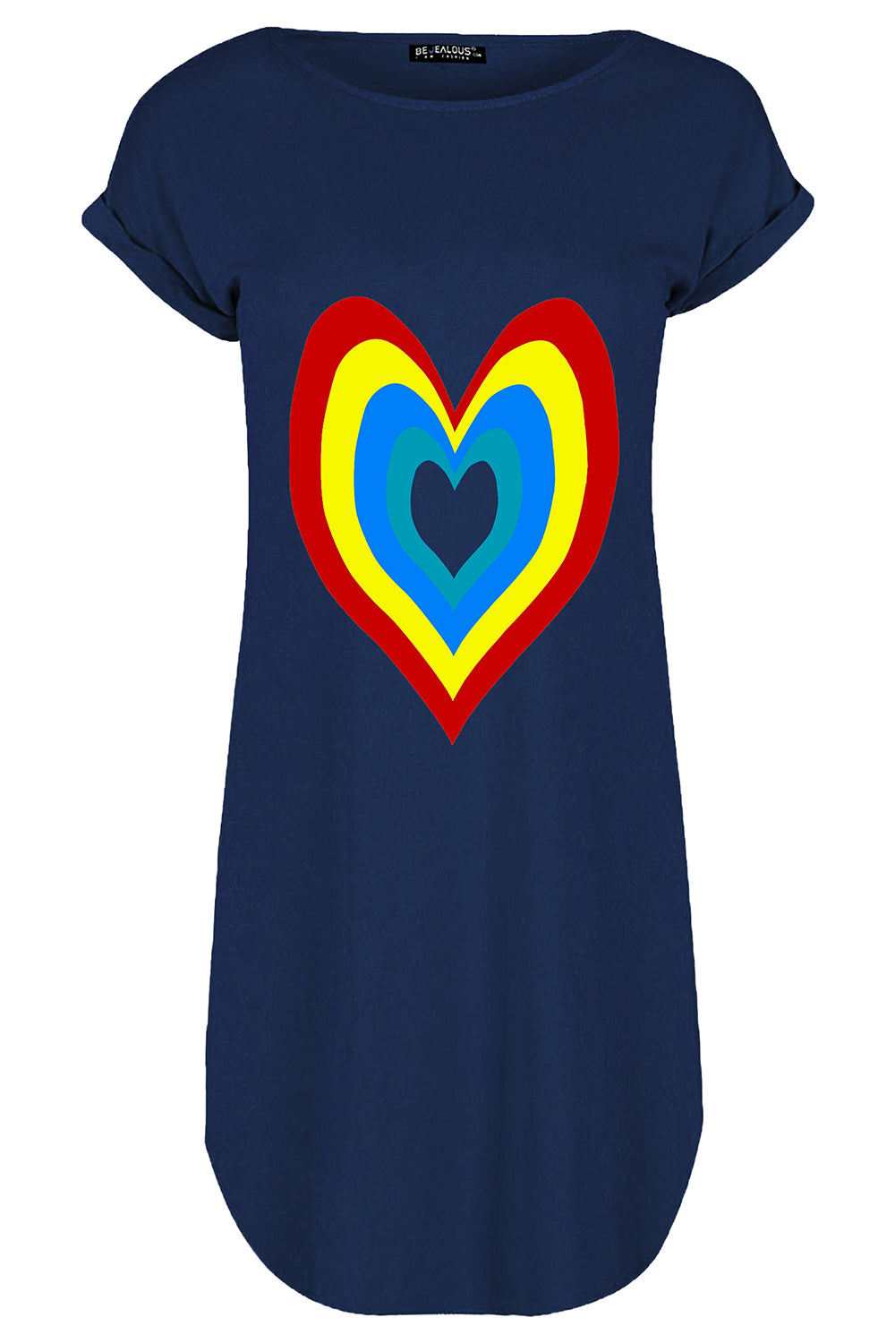 Emily Rainbow Heart Oversized Curved Hem Mini Tee Dress