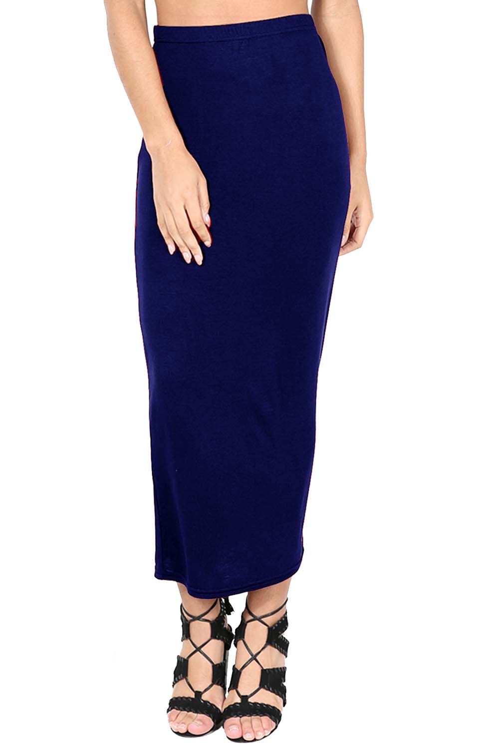 High Waist Burgundy Basic Jersey Maxi Pencil Skirt