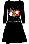 Merry Christmas Print Long Sleeve Swing Dress - bejealous-com