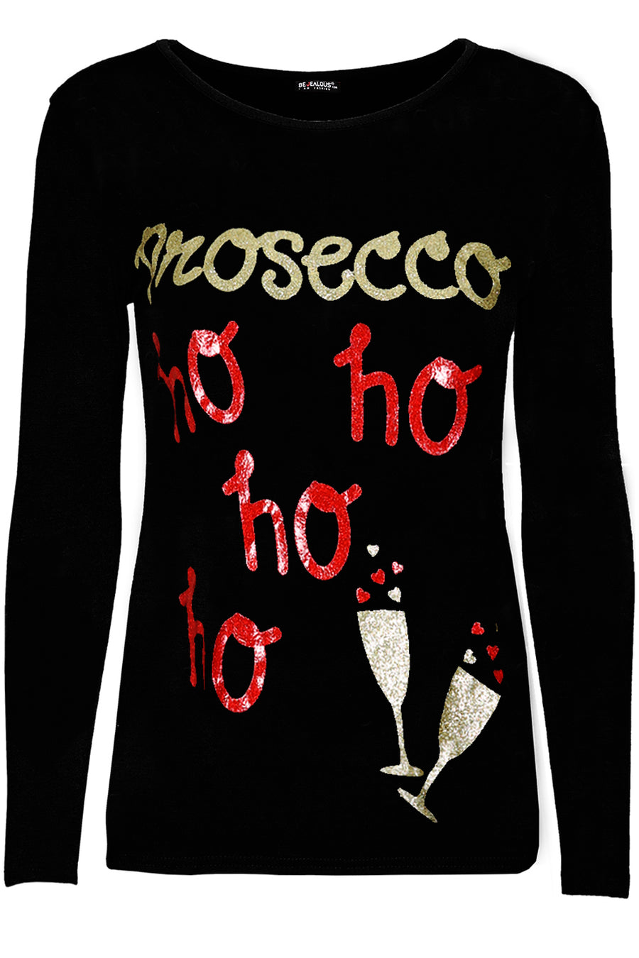 Matilda Christmas Gold Glitter Prosecco Ho Ho Ho Long Sleeve T-Shirt