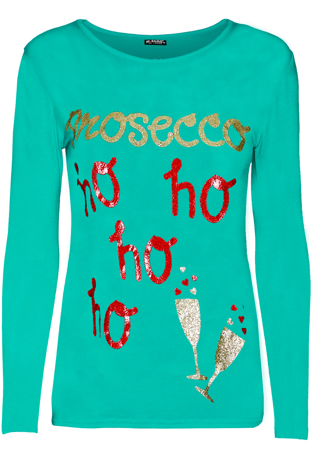 Matilda Christmas Gold Glitter Prosecco Ho Ho Ho Long Sleeve T-Shirt