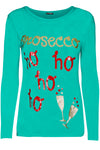 Matilda Christmas Gold Glitter Prosecco Ho Ho Ho Long Sleeve T-Shirt