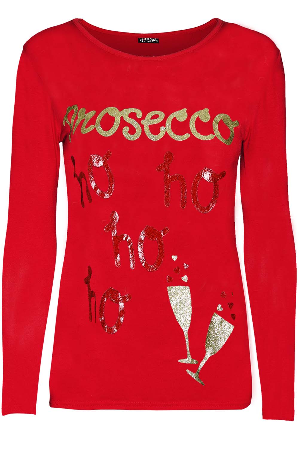 Matilda Christmas Gold Glitter Prosecco Ho Ho Ho Long Sleeve T-Shirt