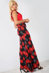 High Waist Red Floral Fish Tail Maxi Skirt - bejealous-com