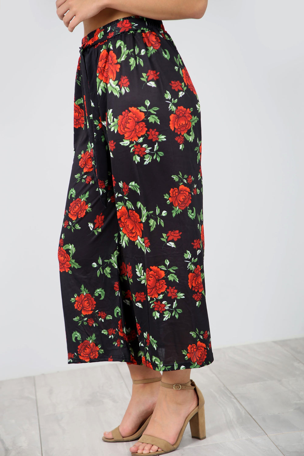 High Waist Rose Print Wide Leg Culottes - bejealous-com