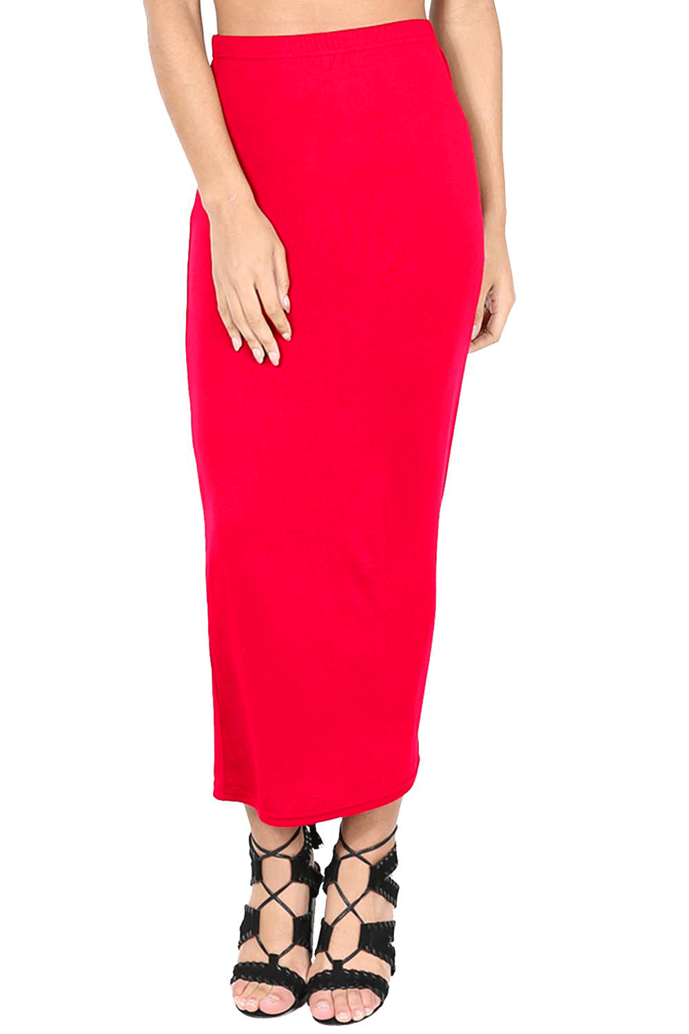 High Waist Burgundy Basic Jersey Maxi Pencil Skirt