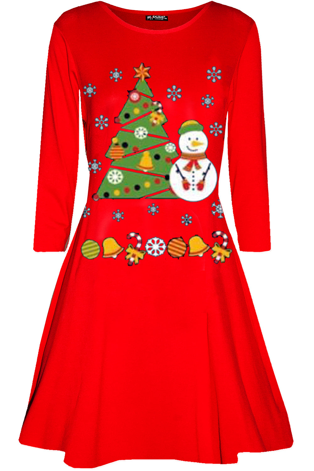 Long Sleeve Christmas Print Mini Dress - bejealous-com