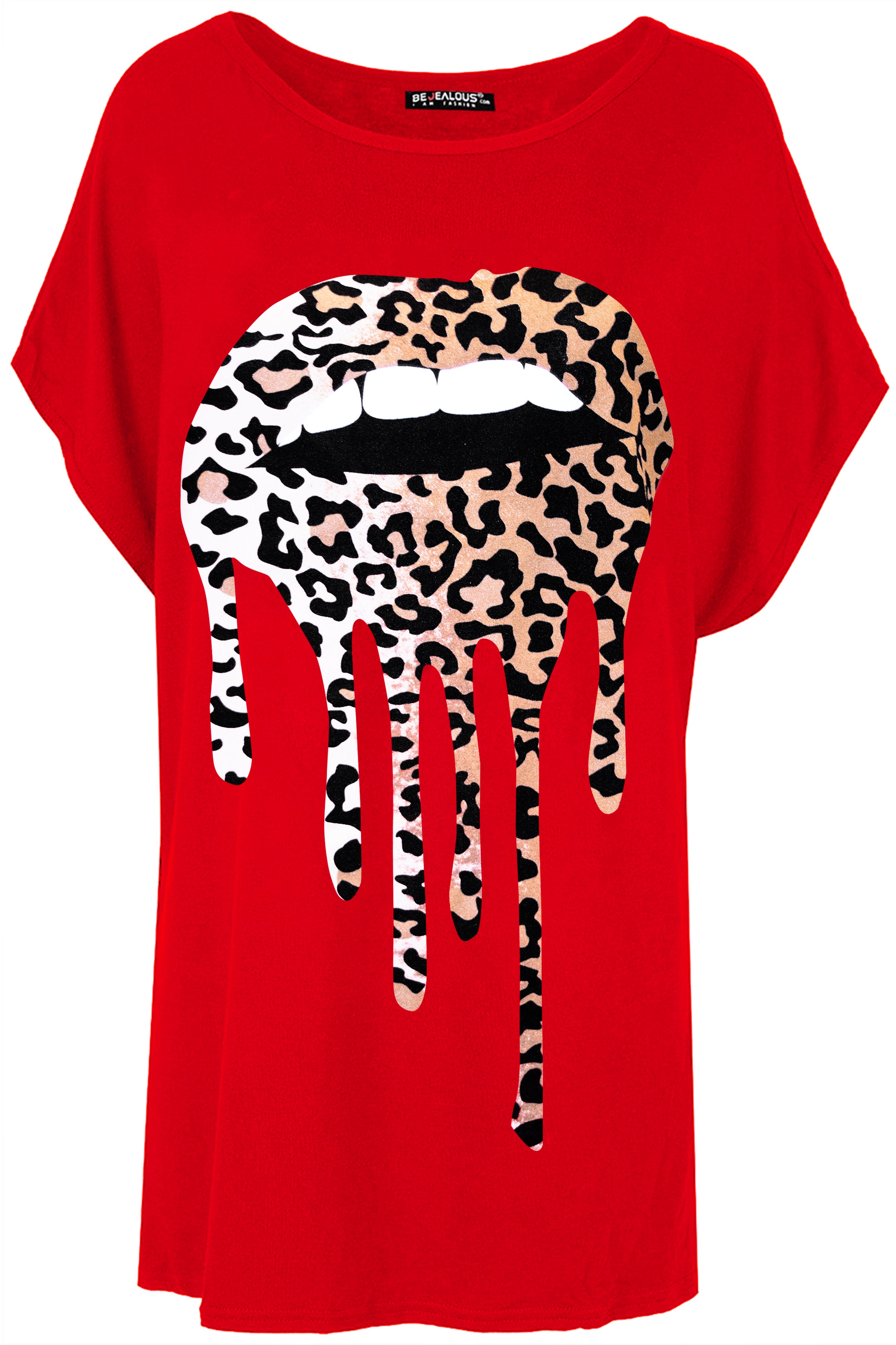 Leopard Animal Lips Printed Batwing Oversized T Shirt