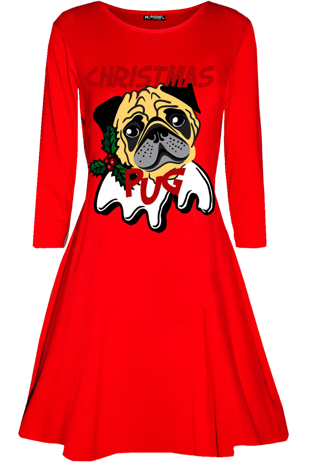 Christmas Pug Red Mini Swing Dress - bejealous-com