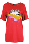 Lily Glitter Biting Leopard Lips Printed Baggy Oversized T Shirt