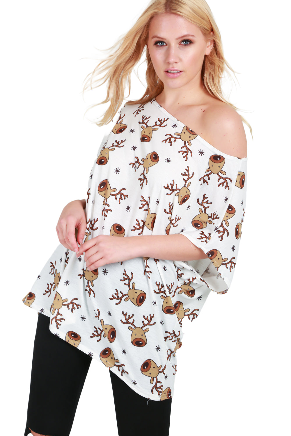 Mia Christmas Sleigh Santa Hat Tree Baggy T Shirt