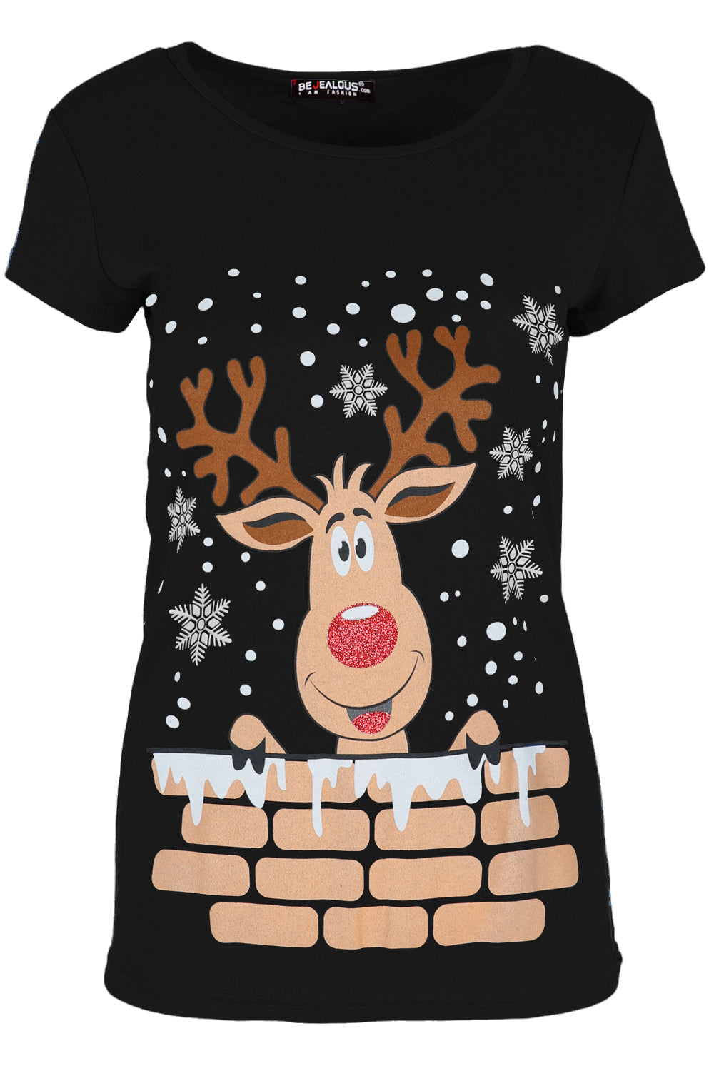 Rudolph Print Short Sleeve Christmas Tshirt - bejealous-com