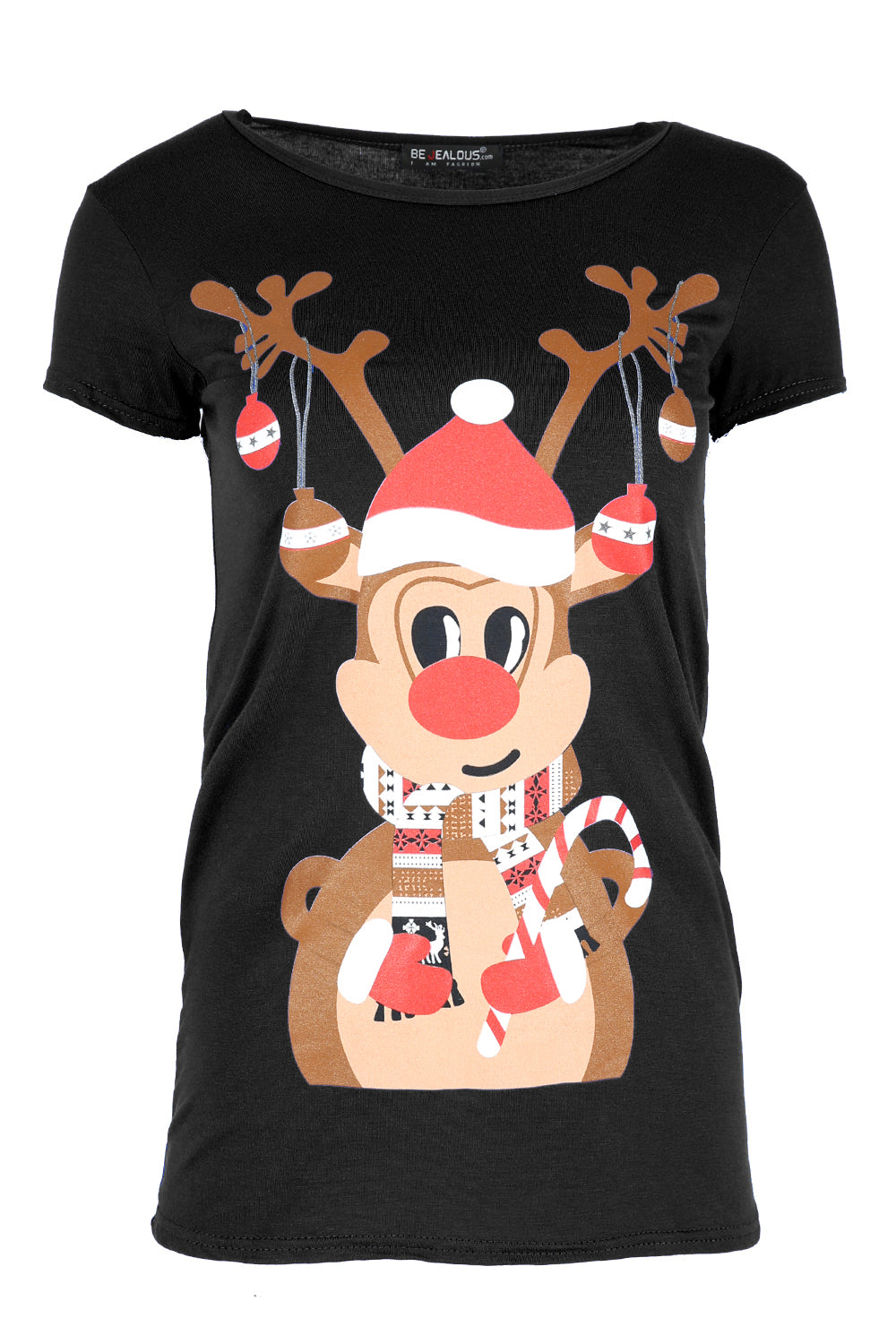 Reindeer Graphic Print Christmas Tshirt - bejealous-com
