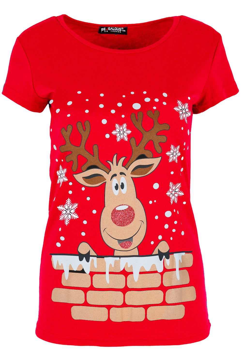 Rudolph Print Short Sleeve Christmas Tshirt - bejealous-com