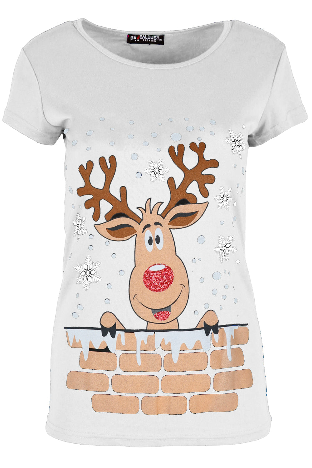 Rudolph Print Short Sleeve Christmas Tshirt - bejealous-com