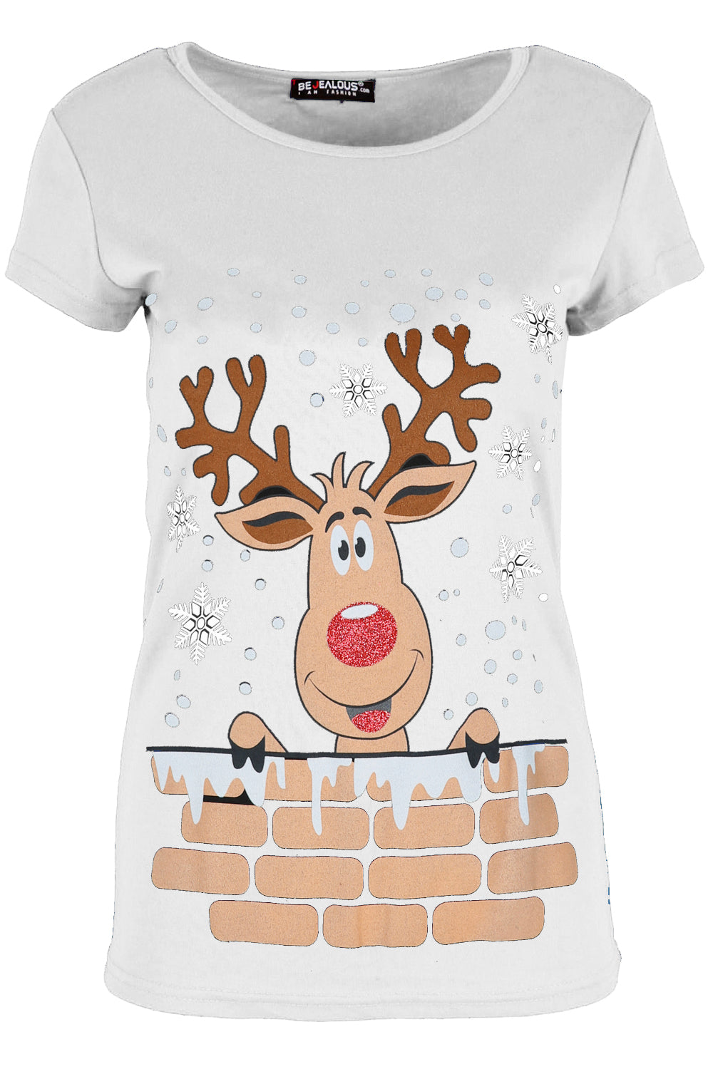 Rudolph Print Short Sleeve Christmas Tshirt - bejealous-com