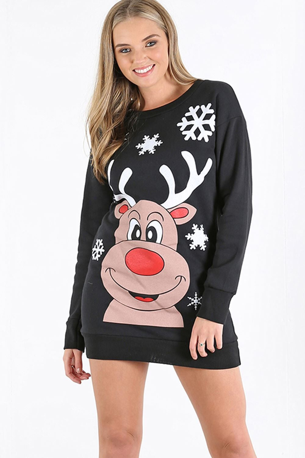 Long Sleeve Christmas Print Jumper Dress - bejealous-com
