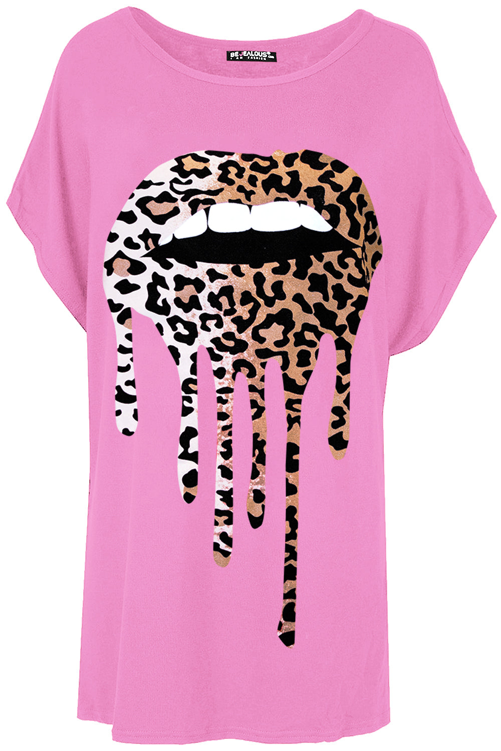 Leopard Animal Lips Printed Batwing Oversized T Shirt