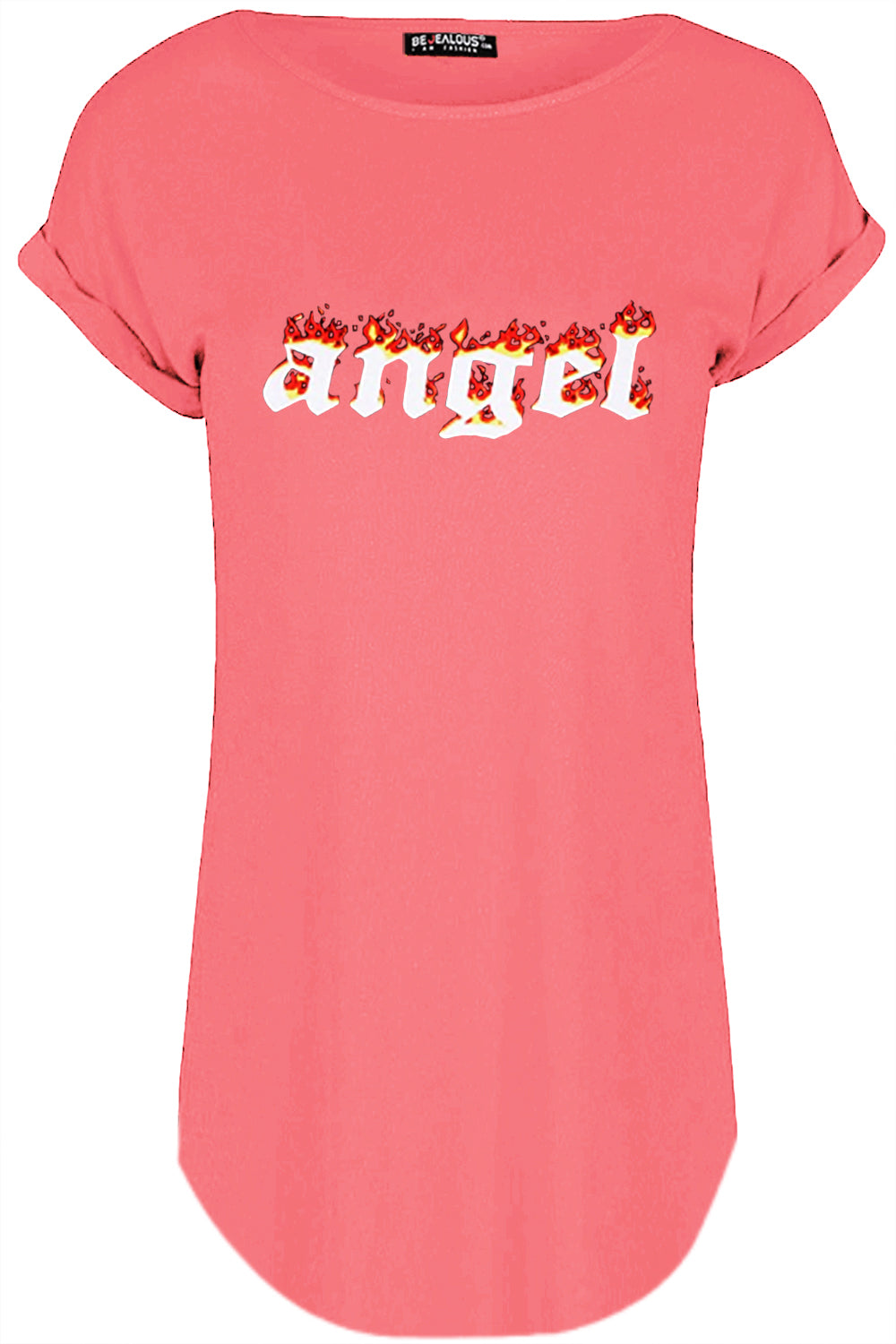 Lily Fire Angel Printed Curved Hem T Shirt