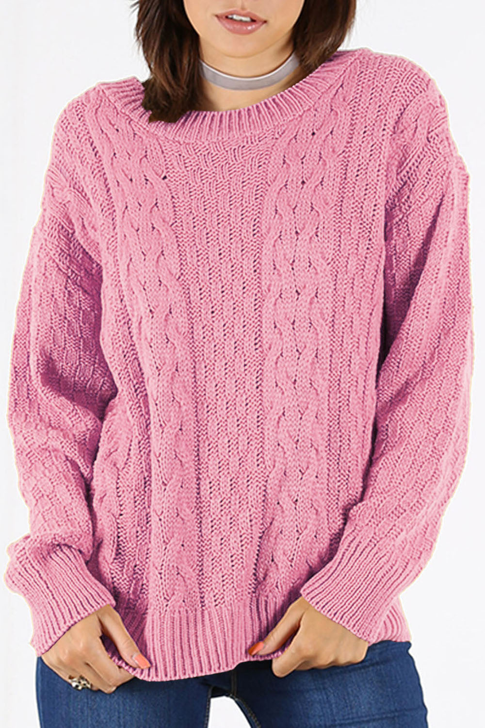 Long Sleeve Burgundy Cable Knit Jumper