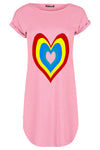 Emily Rainbow Heart Oversized Curved Hem Mini Tee Dress