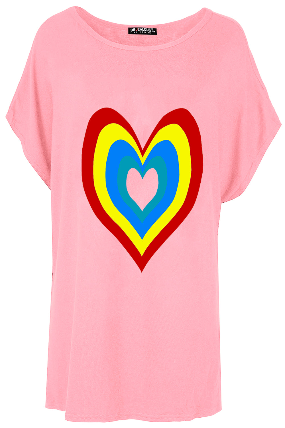Isla Rainbow Heart Printed Batwing Oversized T Shirt