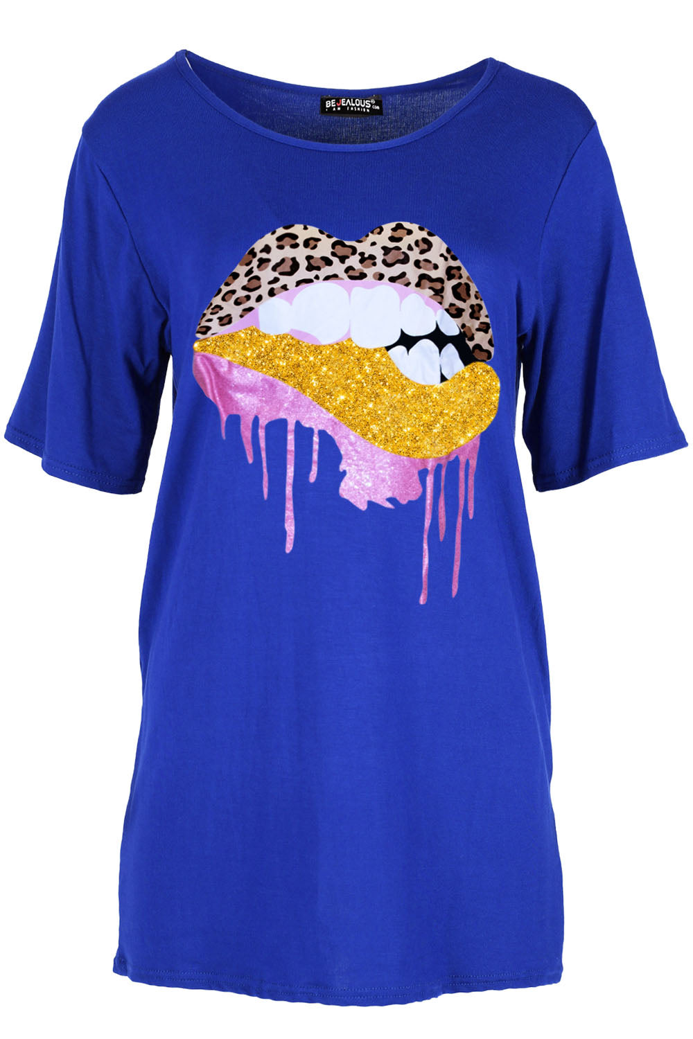 Lily Glitter Biting Leopard Lips Printed Baggy Oversized T Shirt